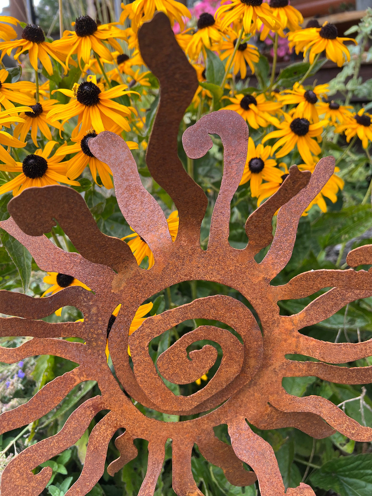 Rusty Metal Sun Garden Stake: Southwestern Art Decor
