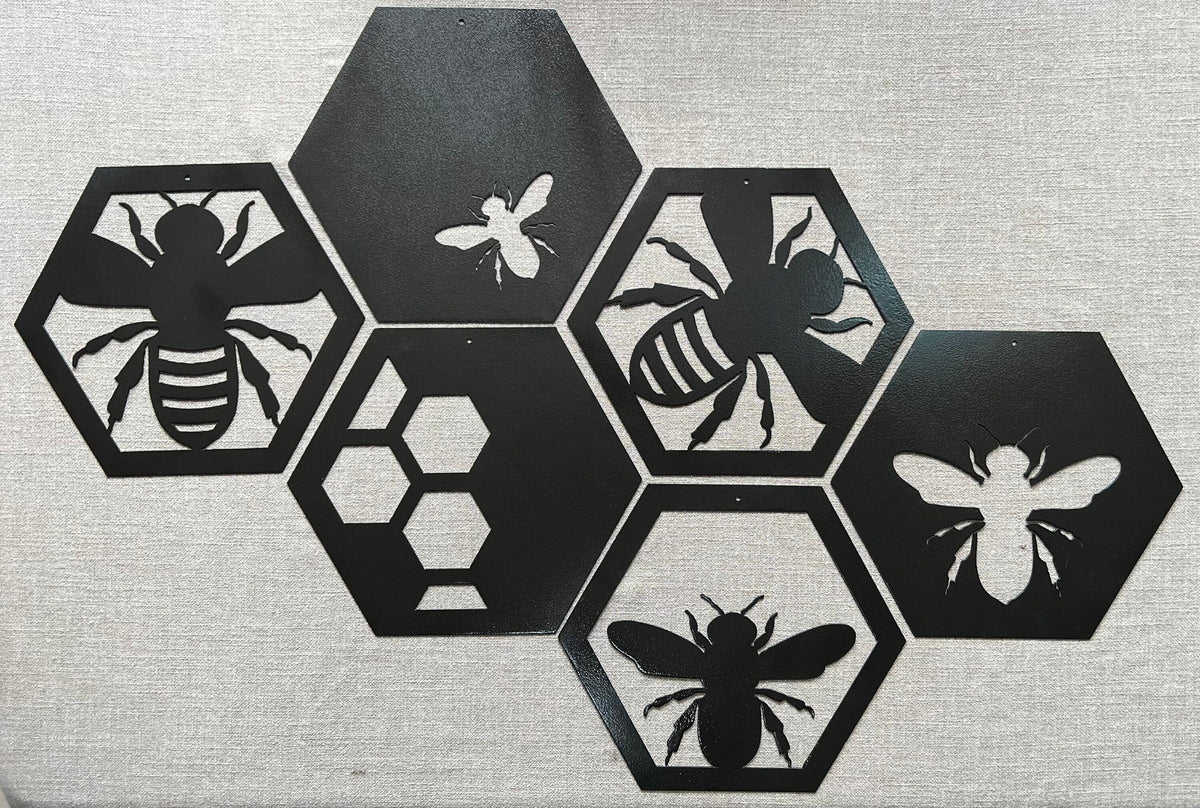Metal Bee Garden Decor: Large Honeycomb Steel Art