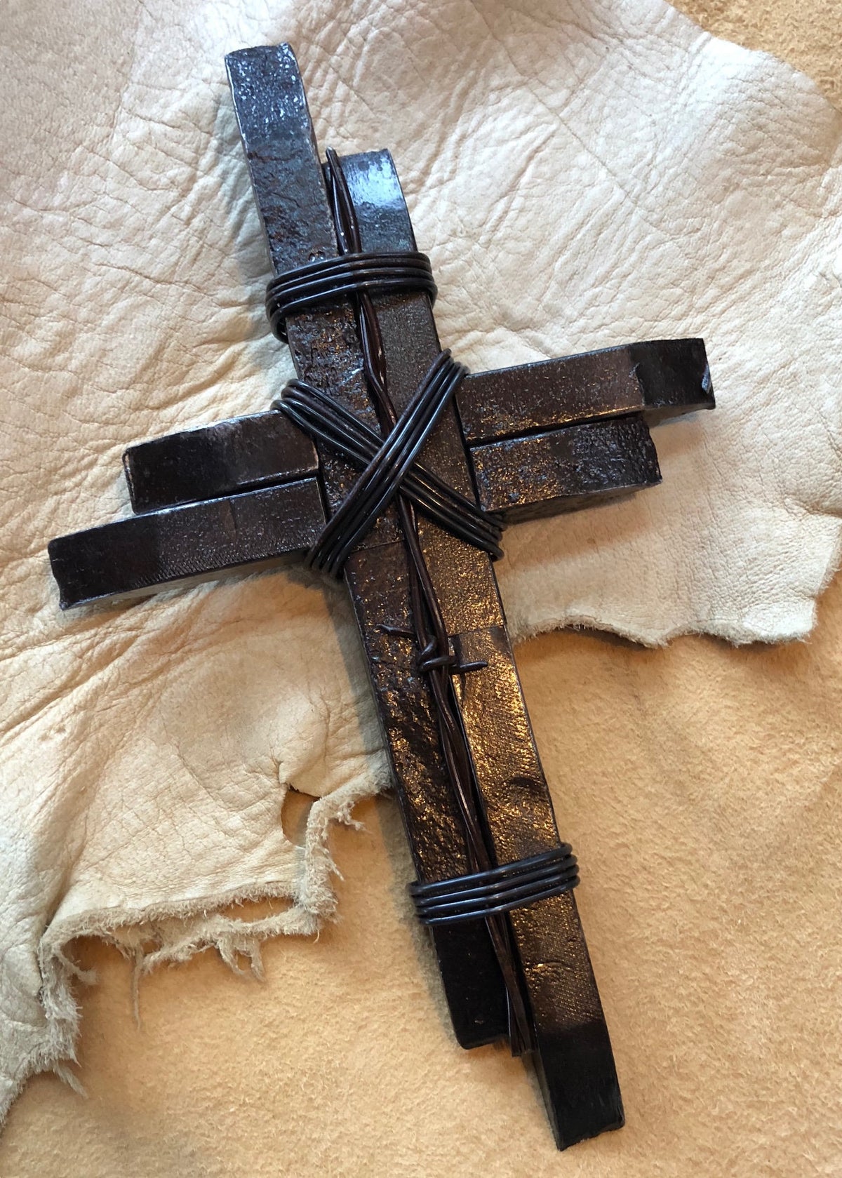 Reclaimed Railroad Double Spike Cross: Rustic Industrial Decor