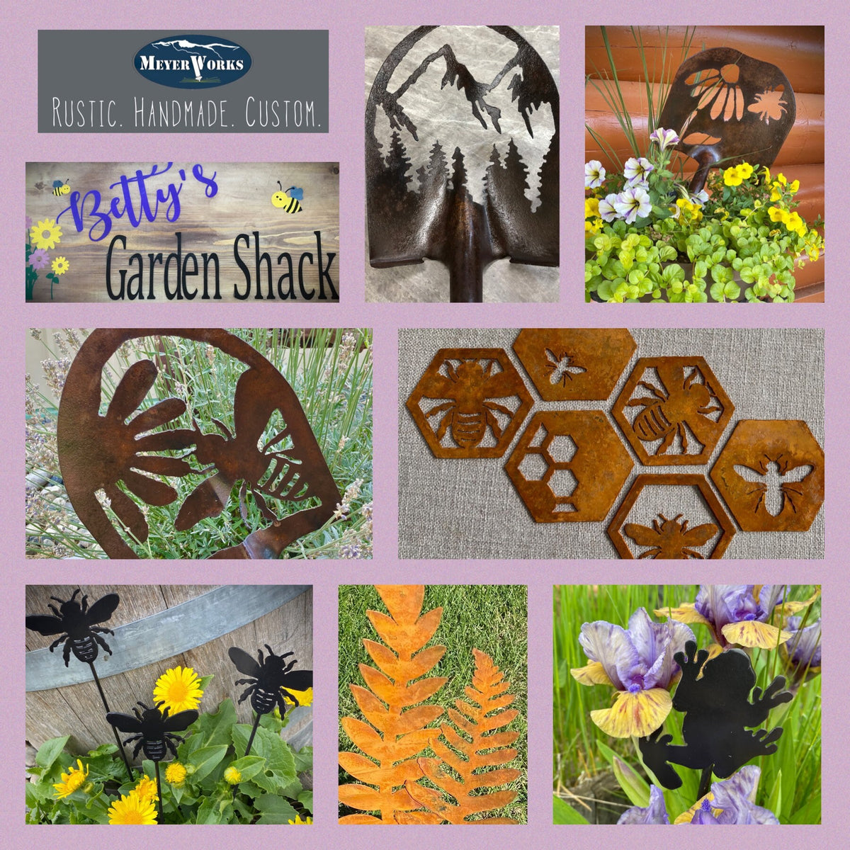 Metal Bee on Honeycomb: Heat-Treated Garden Decor