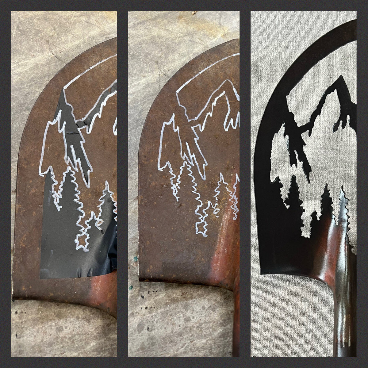 Rusty Shovel Mountain Scene: Repurposed Garden Art