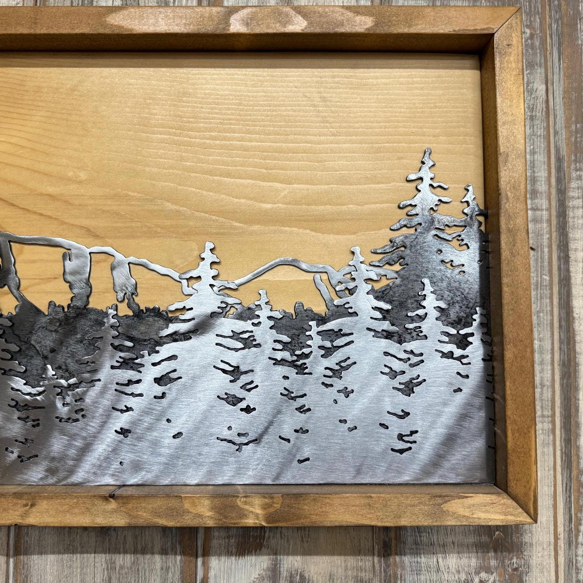 Metal and Wood 3-D Mountain Scene: Cabin Decor for Outdoor Lover