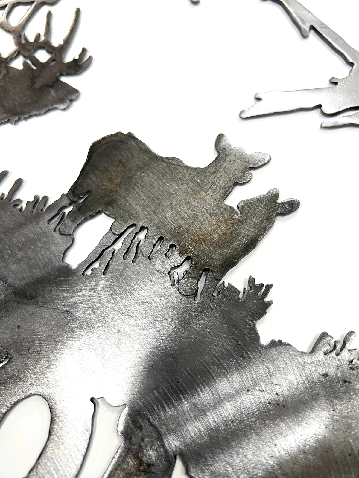 Metal Mountain Scene Welcome Sign: Elk Cabin Decor