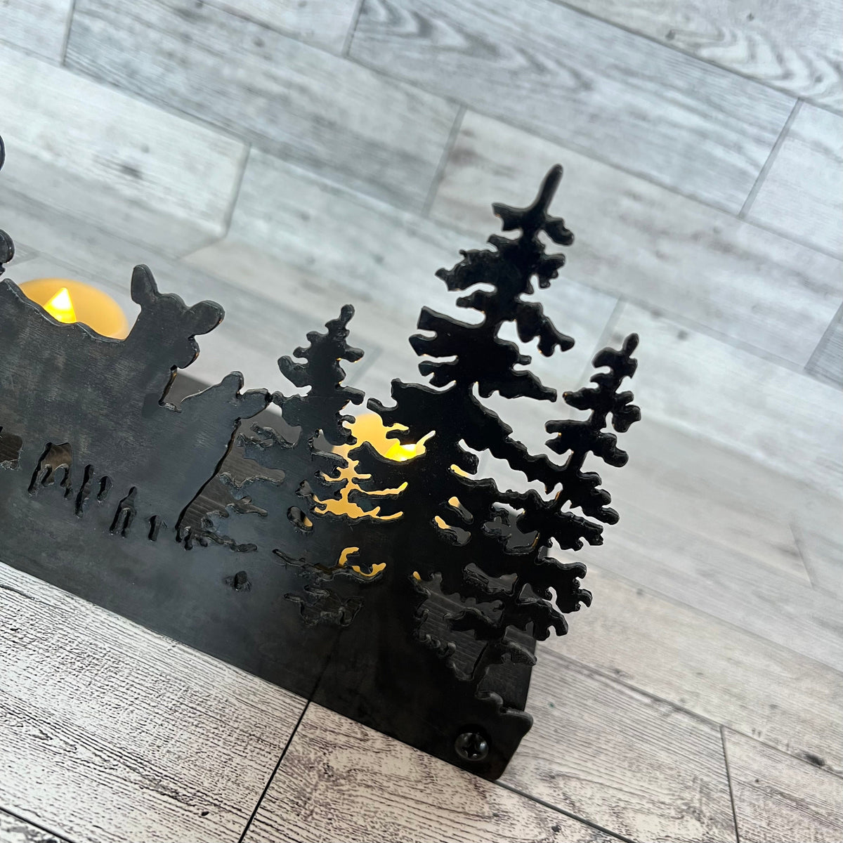 Elk Scene Candle Holder: Rustic Cabin Decor with LED Candles