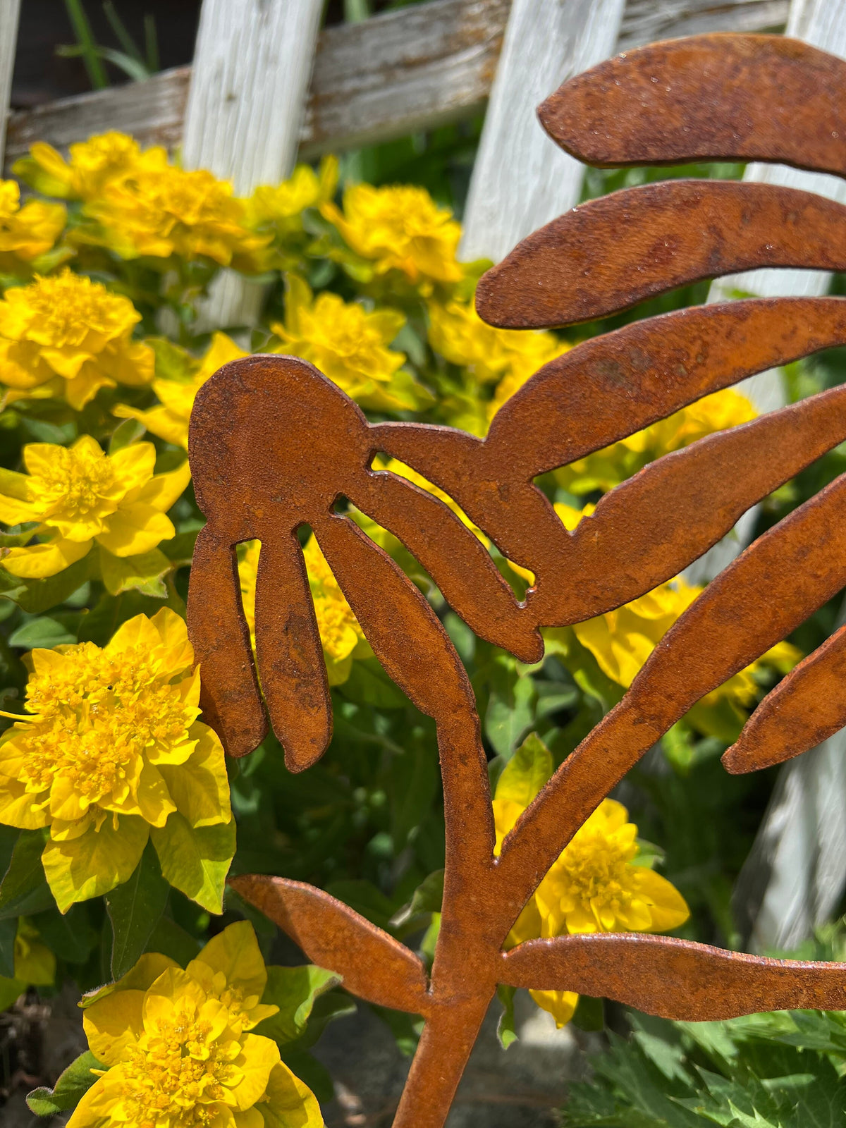 Rusty Metal Coneflower Garden Stake: Natural Rust Finish
