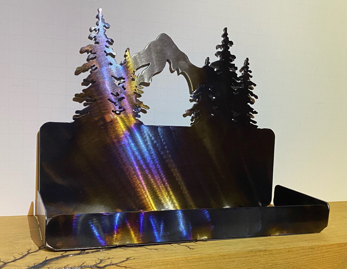 Metal Mountain Scene Mail Organizer: Cabin Decor Bill Sorter