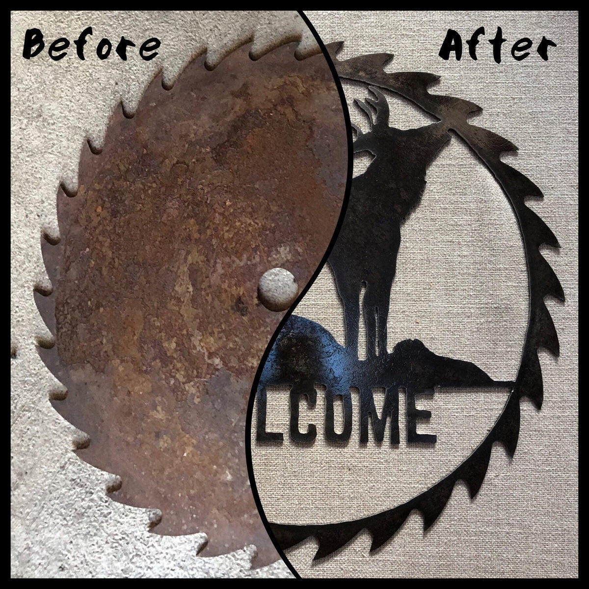 Reclaimed Saw Blade Art: Rustic Cabin Decor Welcome Sign