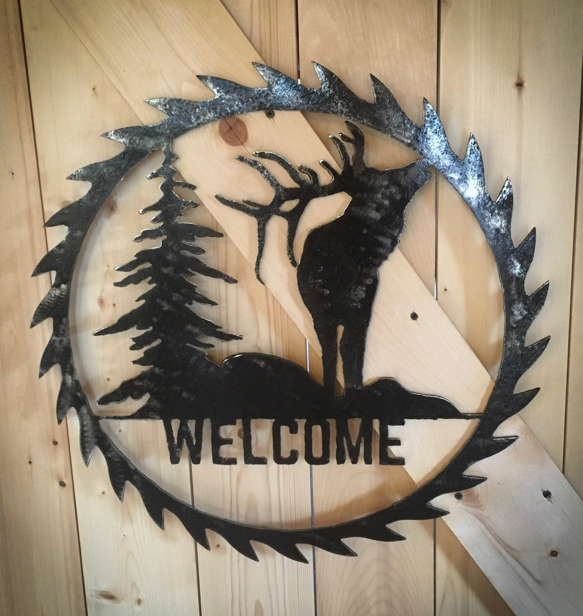 Reclaimed Saw Blade Art: Rustic Cabin Decor Welcome Sign