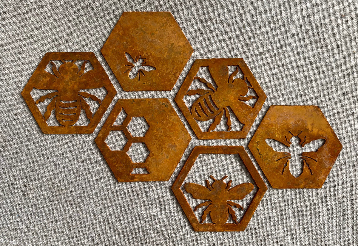 Metal Bee Garden Decor: Large Honeycomb Steel Art