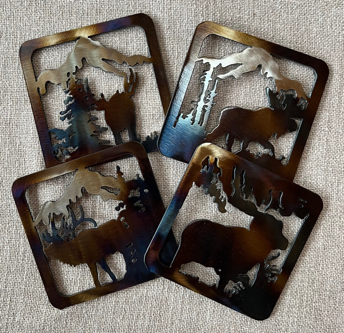 Metal Wildlife Coasters: Cabin Lodge Decor, Elk, Moose, Deer